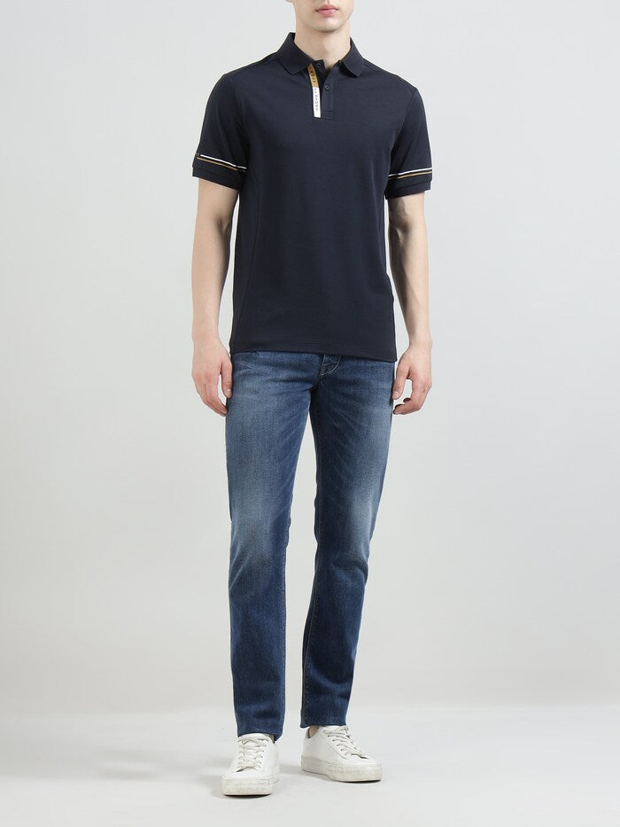 HACKETT Sporty Elegance Cotton Blend Polo in Midnight Blue