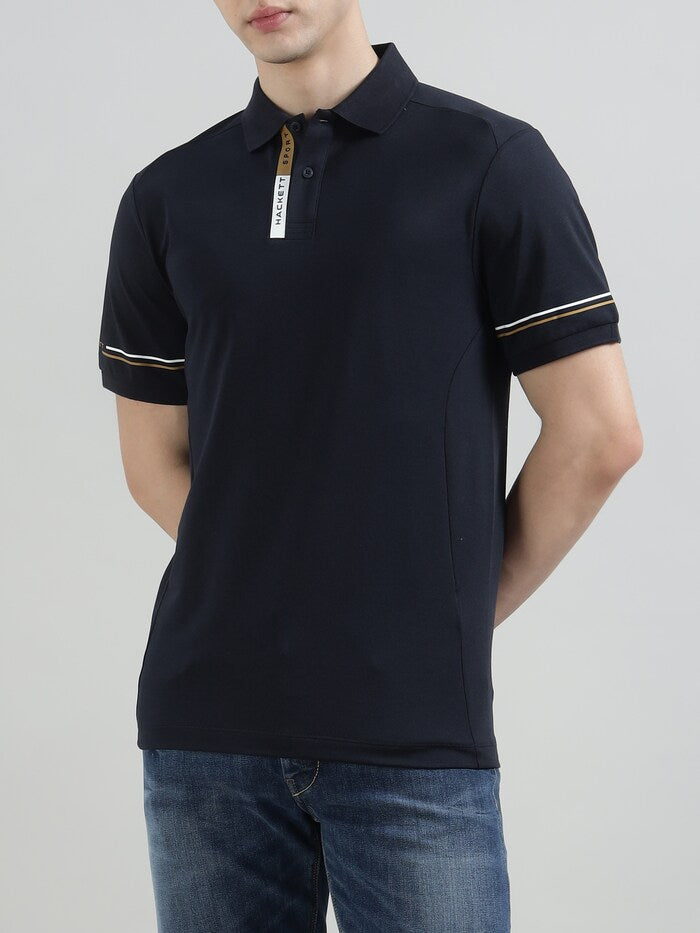 HACKETT Sporty Elegance Cotton Blend Polo in Midnight Blue