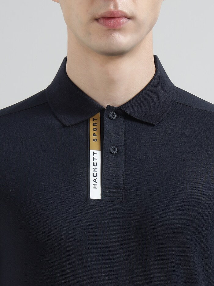 HACKETT Sporty Elegance Cotton Blend Polo in Midnight Blue