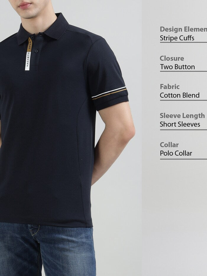 HACKETT Sporty Elegance Cotton Blend Polo in Midnight Blue