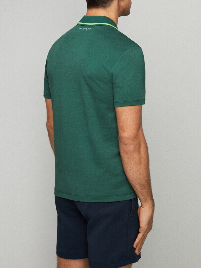 HACKETT Sporty Emerald Green Polo with Vibrant Lime Accents