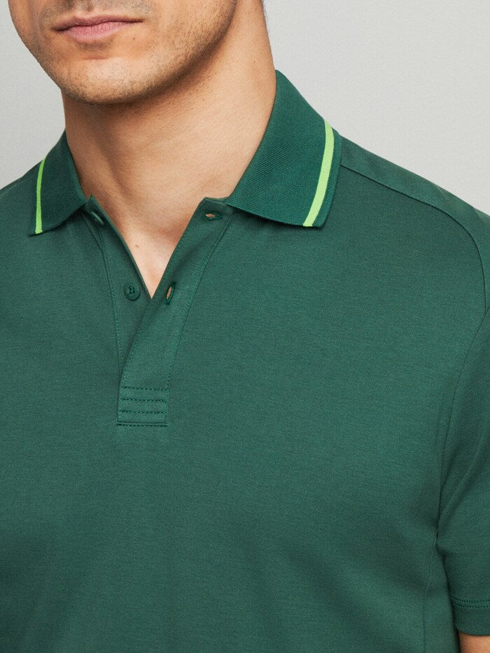 HACKETT Sporty Emerald Green Polo with Vibrant Lime Accents