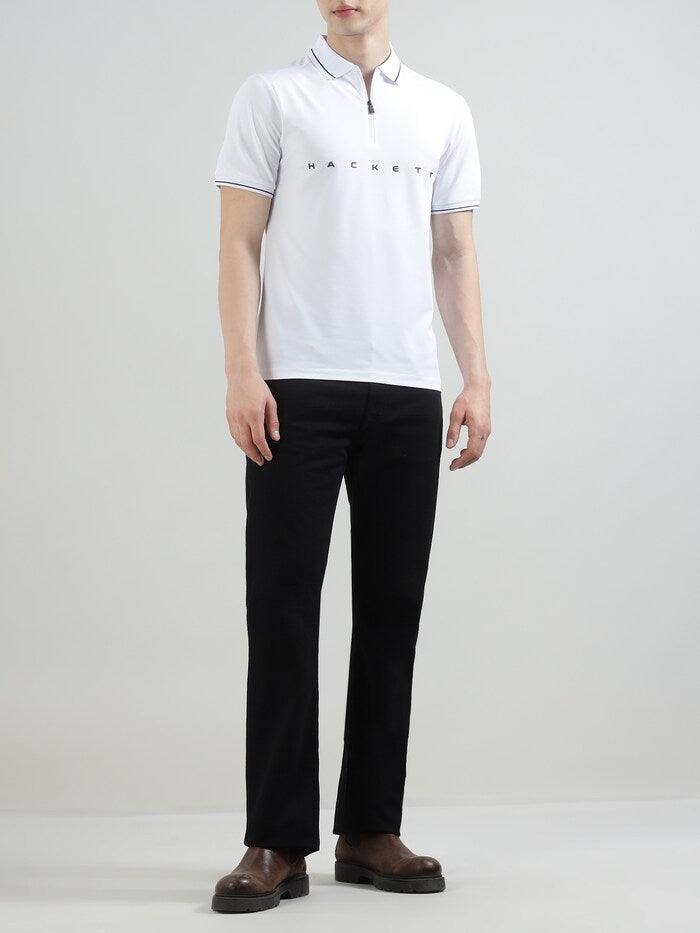 HACKETT Sporty Elegance Cotton Blend Polo in Crisp Cloud White