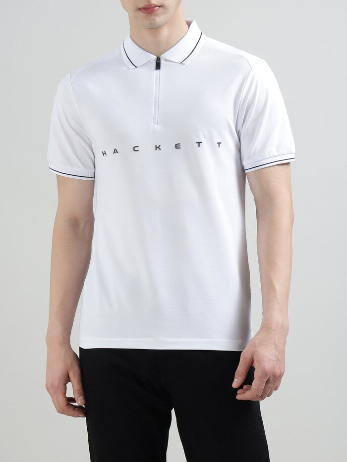 HACKETT Sporty Elegance Cotton Blend Polo in Crisp Cloud White