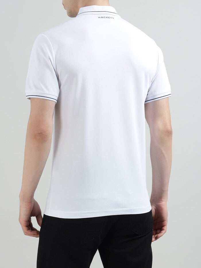 HACKETT Sporty Elegance Cotton Blend Polo in Crisp Cloud White