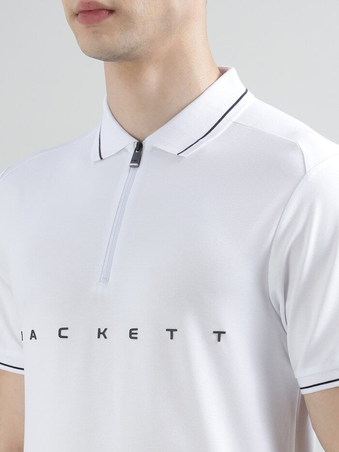 HACKETT Sporty Elegance Cotton Blend Polo in Crisp Cloud White