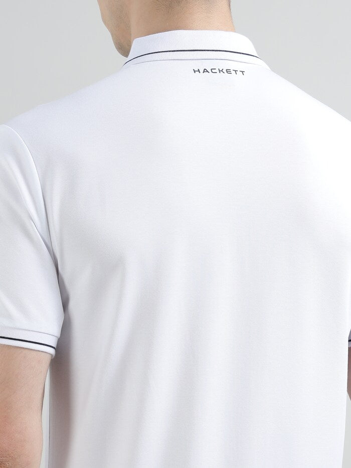 HACKETT Sporty Elegance Cotton Blend Polo in Crisp Cloud White