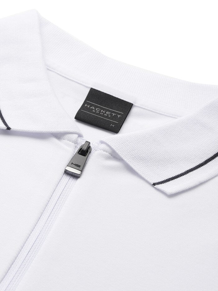 HACKETT Sporty Elegance Cotton Blend Polo in Crisp Cloud White