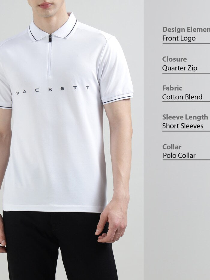 HACKETT Sporty Elegance Cotton Blend Polo in Crisp Cloud White