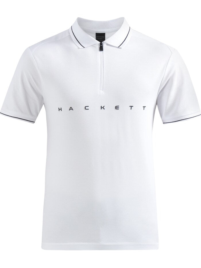 HACKETT Sporty Elegance Cotton Blend Polo in Crisp Cloud White
