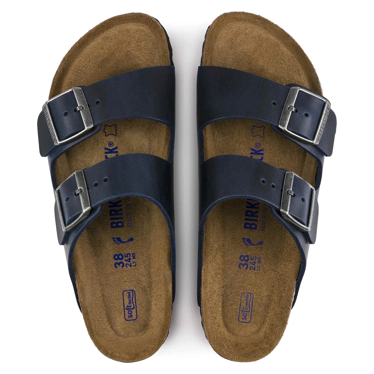 Birkenstock Classic Midnight Navy Leather Sandals with Double Buckles