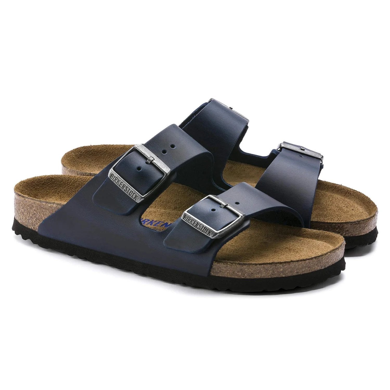 Birkenstock Classic Midnight Navy Leather Sandals with Double Buckles