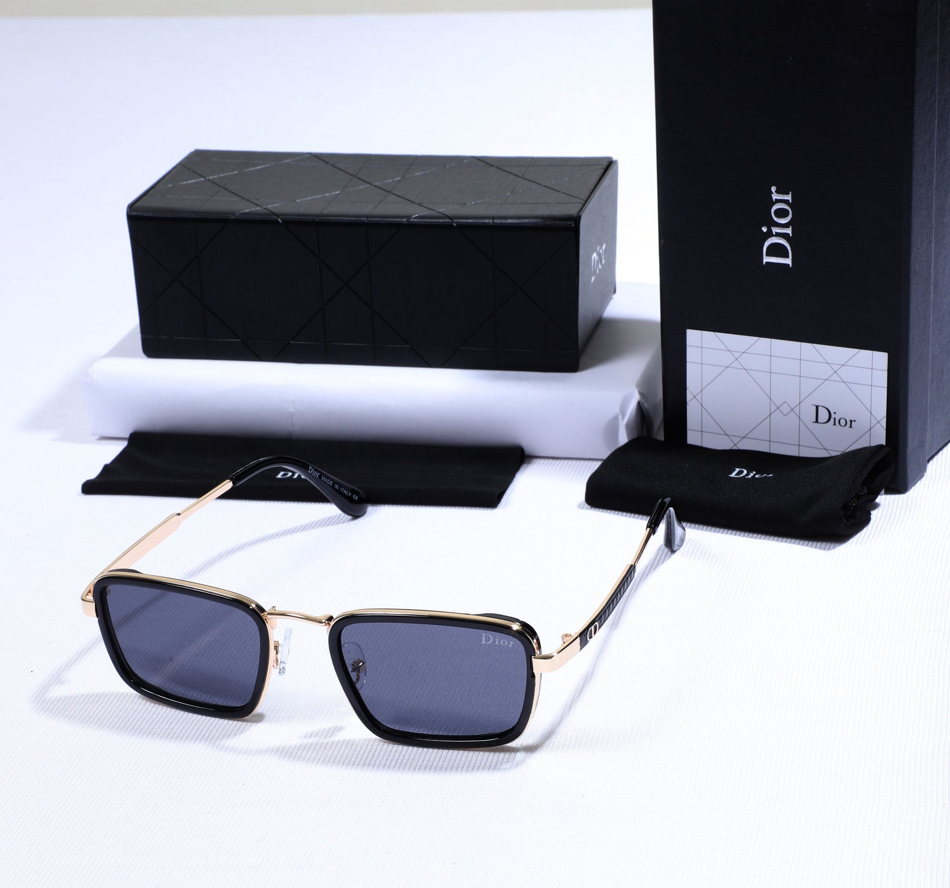 DIOR Enchanted Onyx Premium Luxe Square Sunglasses with Gleaming Highlights