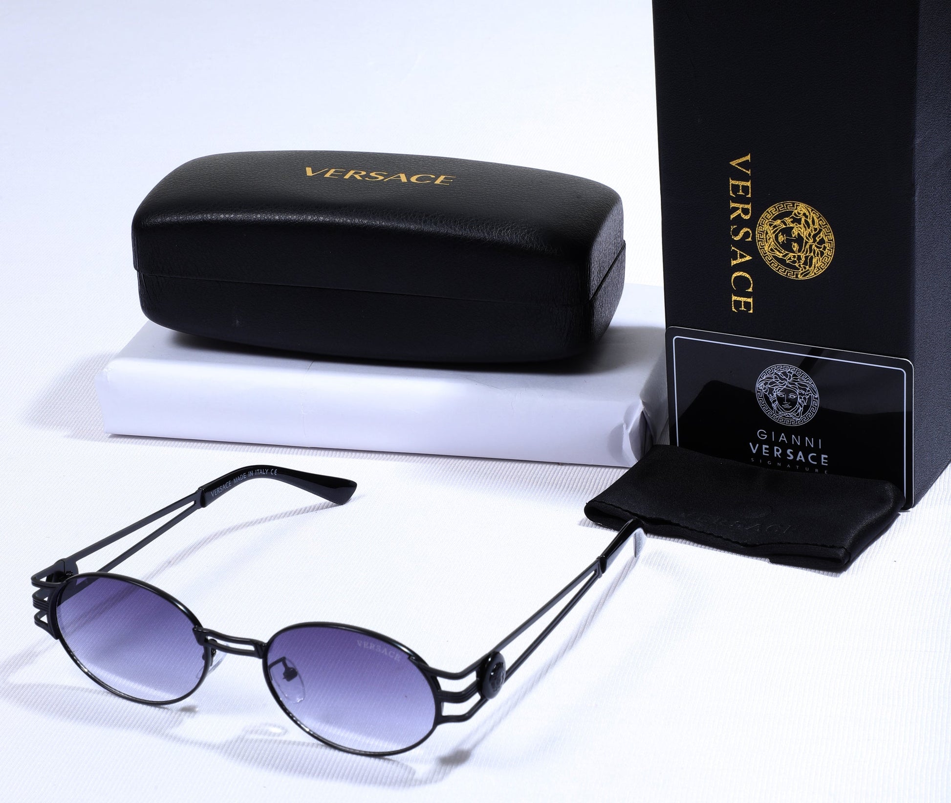 VERSACE Ethereal Lavender Luxe Oval Frame Sunglasses with Case