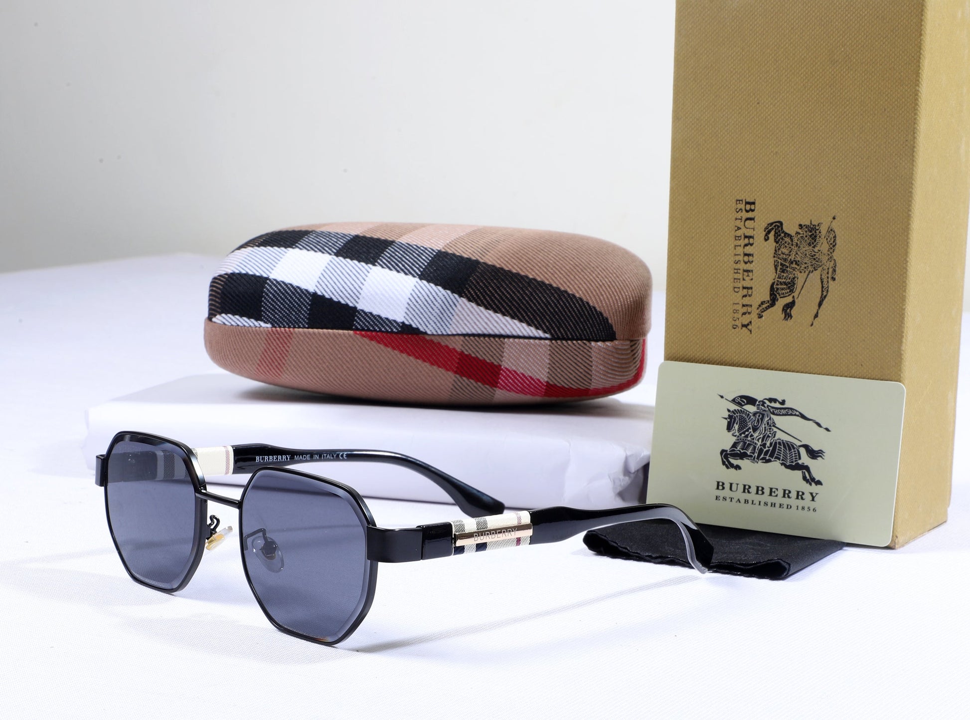 BURBERRY Celestial Teal Slim Octagonal Frame Sunglasses with Iconic Case