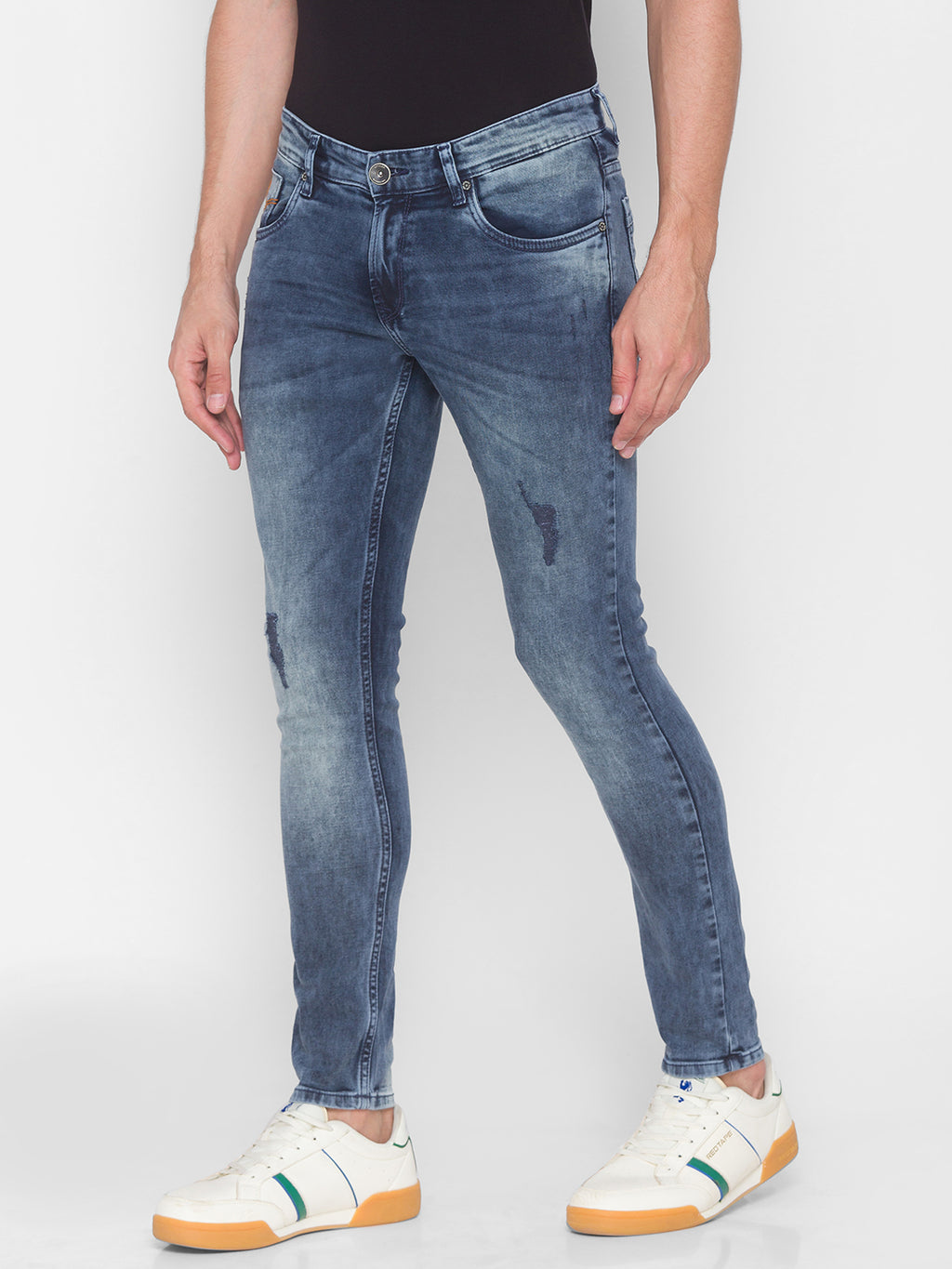 SPYKAR Slim Fit Distressed Jeans in Blue Wash
