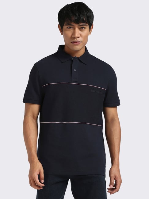 HILFIGER Twilight Navy Slim Fit Contrast Stripe Polo Shirt