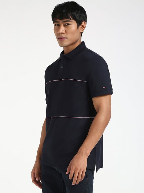 HILFIGER Twilight Navy Slim Fit Contrast Stripe Polo Shirt