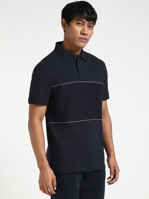 HILFIGER Twilight Navy Slim Fit Contrast Stripe Polo Shirt