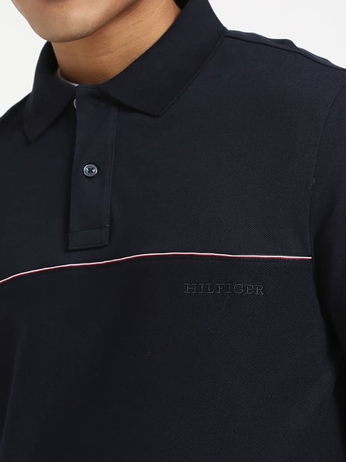 HILFIGER Twilight Navy Slim Fit Contrast Stripe Polo Shirt