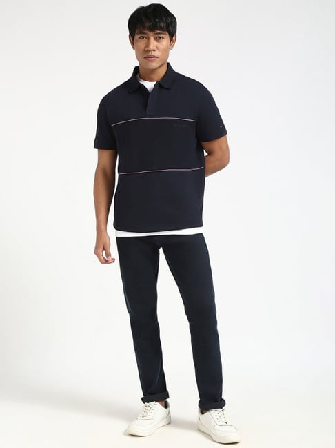 HILFIGER Twilight Navy Slim Fit Contrast Stripe Polo Shirt