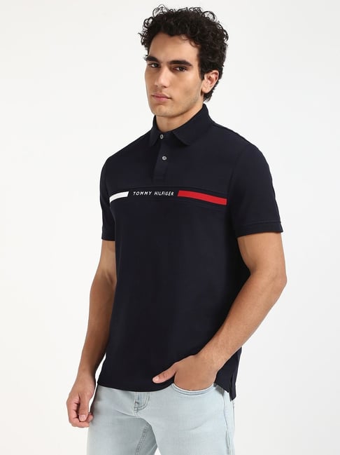 TOMMY HILFIGER Midnight Ocean Classic Fit Stripe Logo Polo