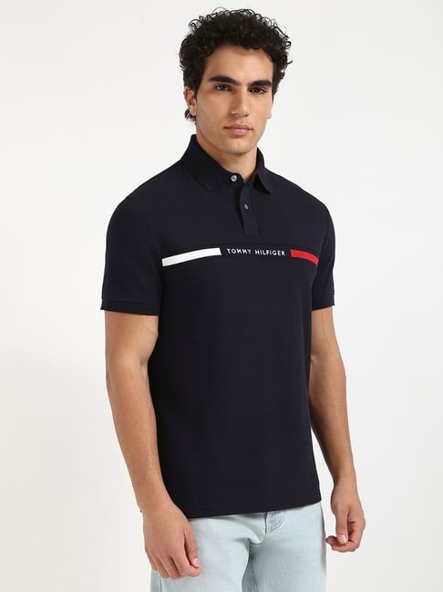 TOMMY HILFIGER Midnight Ocean Classic Fit Stripe Logo Polo