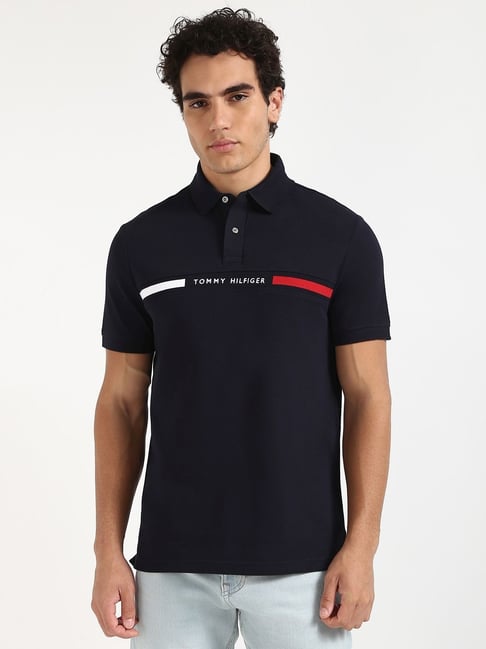 TOMMY HILFIGER Midnight Ocean Classic Fit Stripe Logo Polo