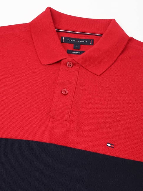 TOMMY HILFIGER Crimson & Midnight Color Block Slim Fit Short Sleeve Polo