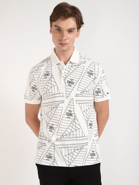 TOMMY HILFIGER Nautical White Slim Fit Short Sleeve Polo Shirt