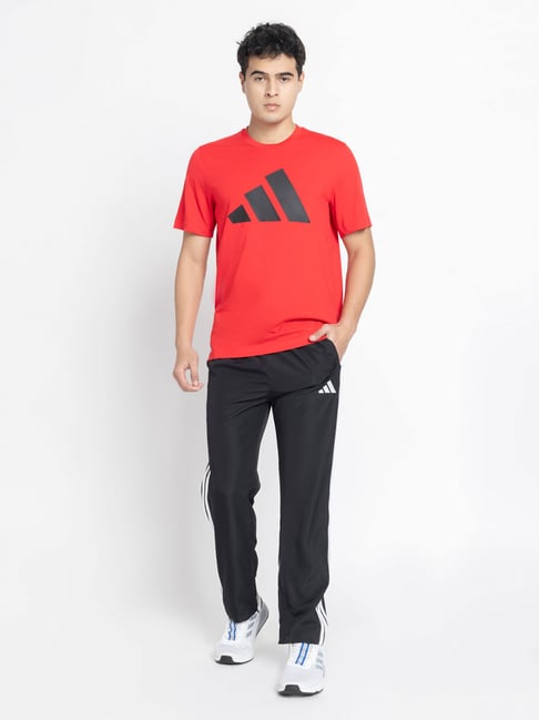 Adidas Dynamic Red Performance Tee & Sleek Black Trackpants