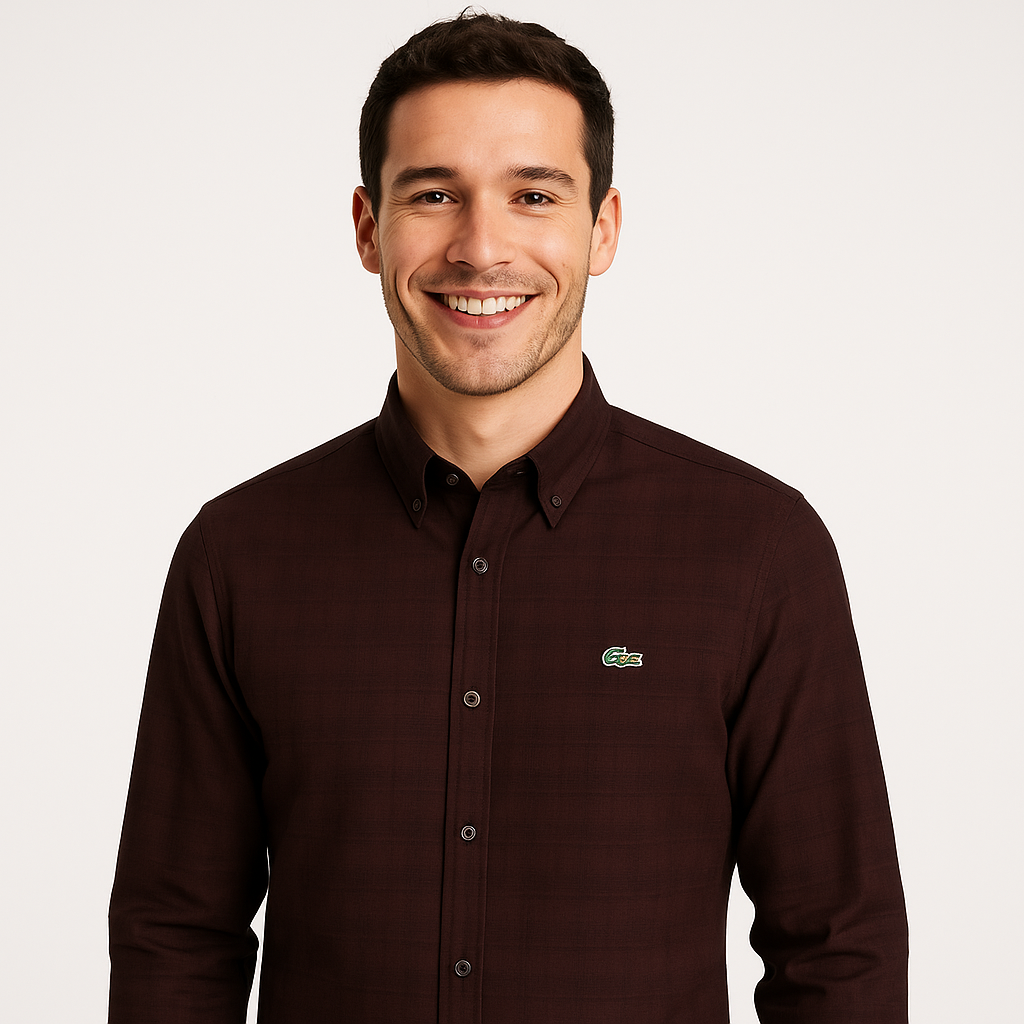 LACOSTE Rich Mahogany Slim Fit Long Sleeve Shirt