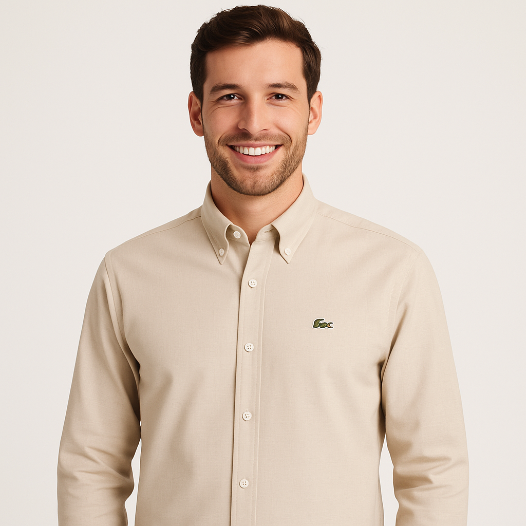 LACOSTE Serene Biscotti Timeless Fit Long Sleeve Button-Down Shirt