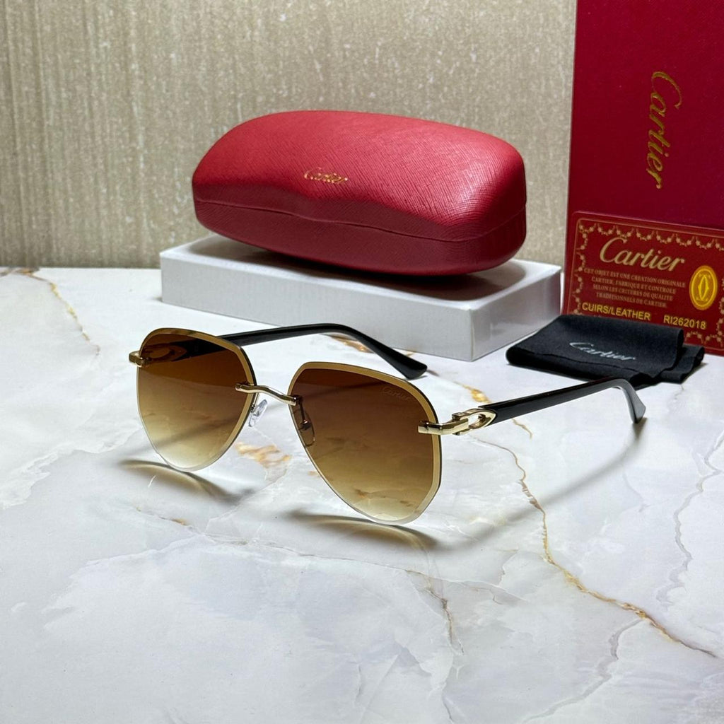 CARTIER Celestial Teal Frameless Cat Eye Sunglasses with Case