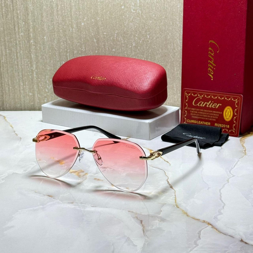 CARTIER Celestial Teal Frameless Cat Eye Sunglasses with Case