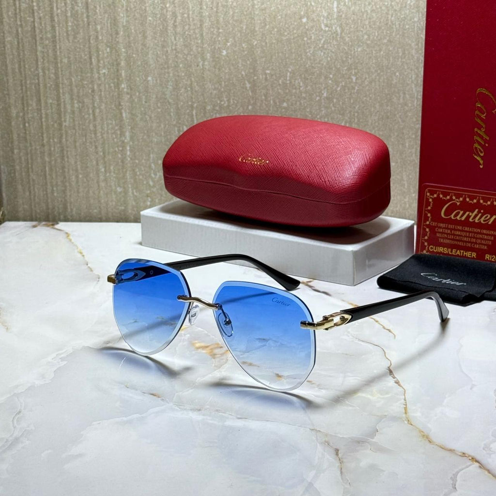 CARTIER Celestial Teal Frameless Cat Eye Sunglasses with Case