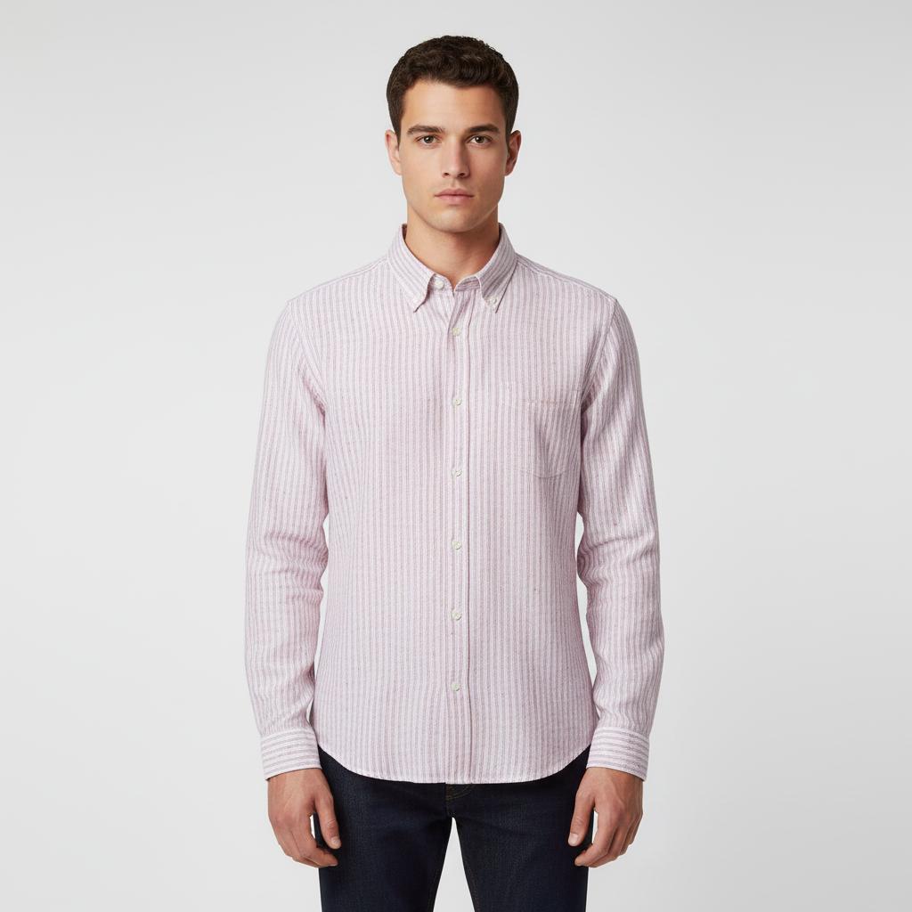 [Mélange Slub Linen] GANT Melange Stripe Shirt in Blushing Petal - front view