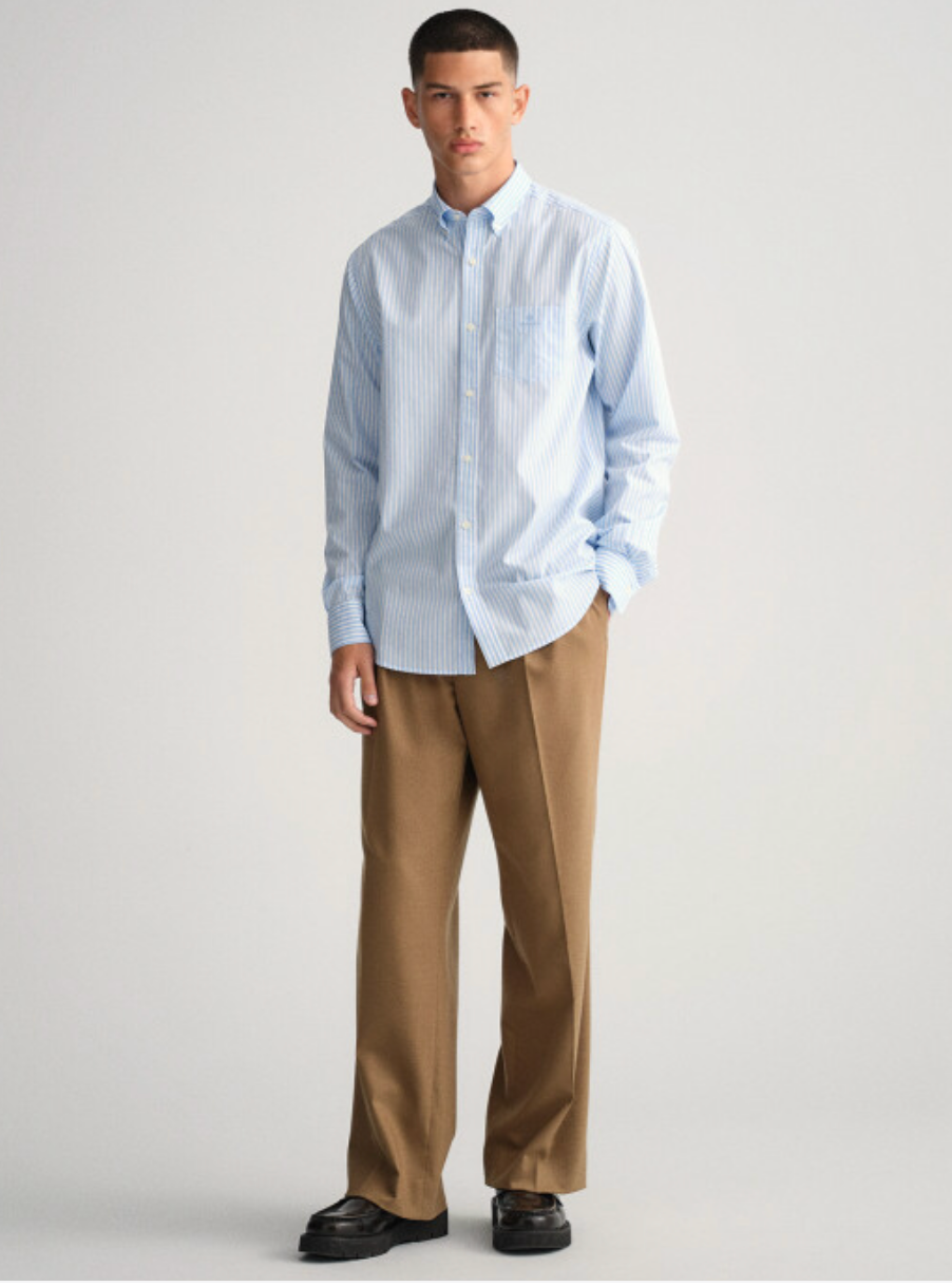 [Melange Slub Linen] GANT Melange Stripe Delight Shirt - Sky Blue Elegance
