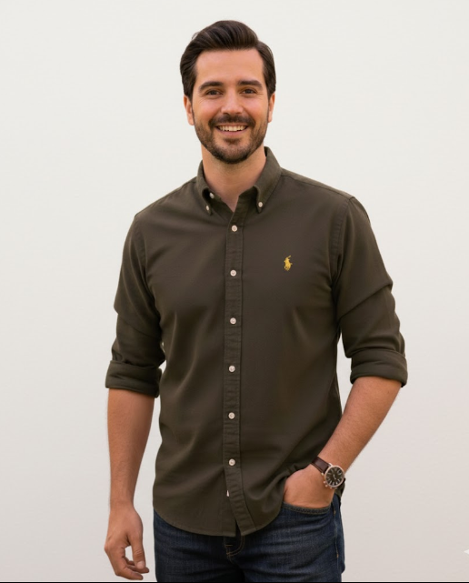 POLO RALPH LAUREN Custom Fit Long Sleeve Shirt in Dark Olive