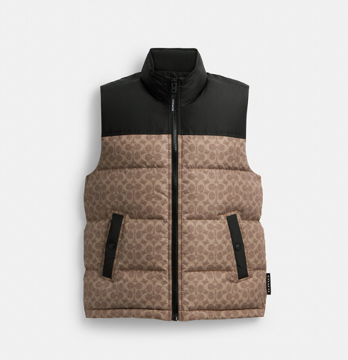 COACH Sunbeam Taupe Luxe Fit Puffer Vest
