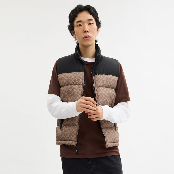 COACH Sunbeam Taupe Luxe Fit Puffer Vest