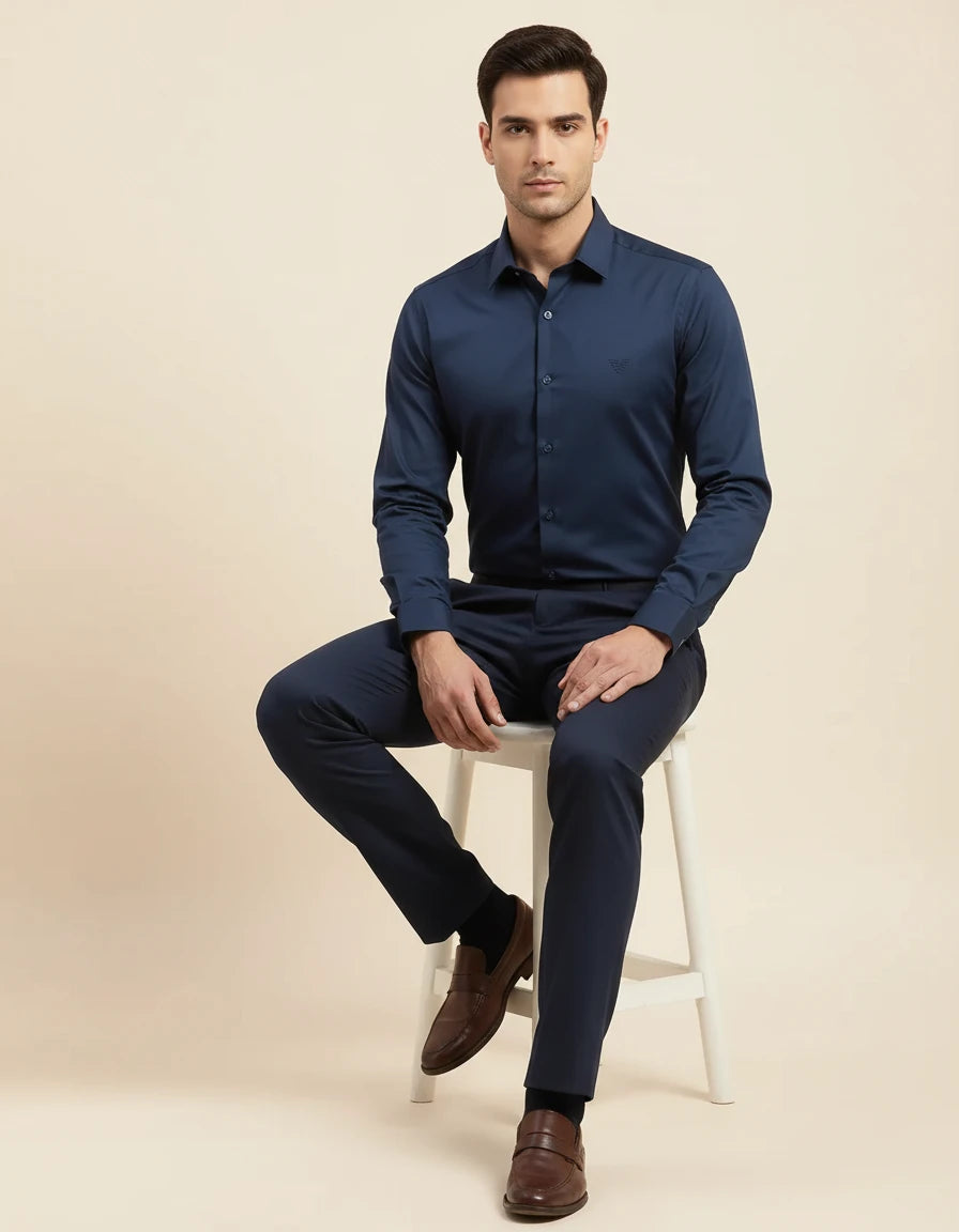 Armani Exchange Elegant Midnight Blue Dress Shirt