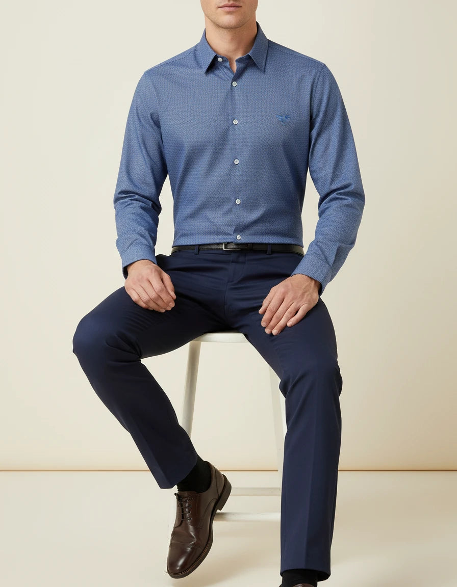 Armani Exchange Dapper Dot-Patterned Dress Shirt in Oceanic Blue