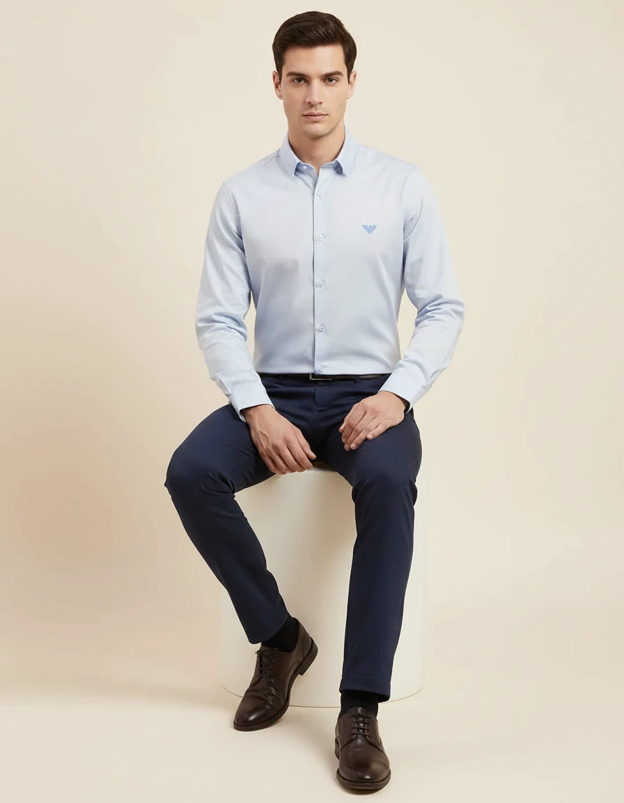 Armani Exchange Effortlessly Elegant Sky Blue Button-Up Shirt