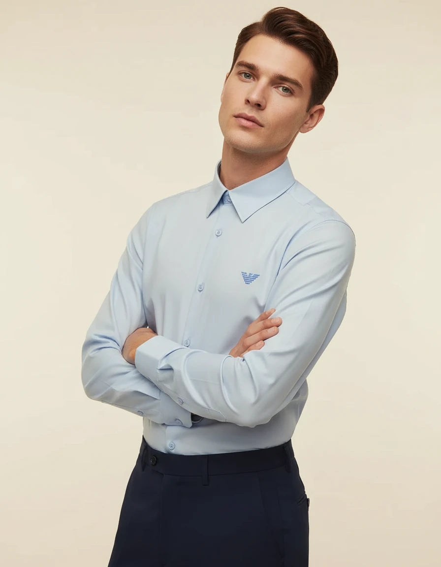 Armani Exchange Effortlessly Elegant Sky Blue Button-Up Shirt