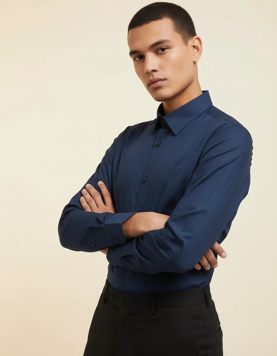 Armani Exchange Elegant Midnight Blue Dress Shirt