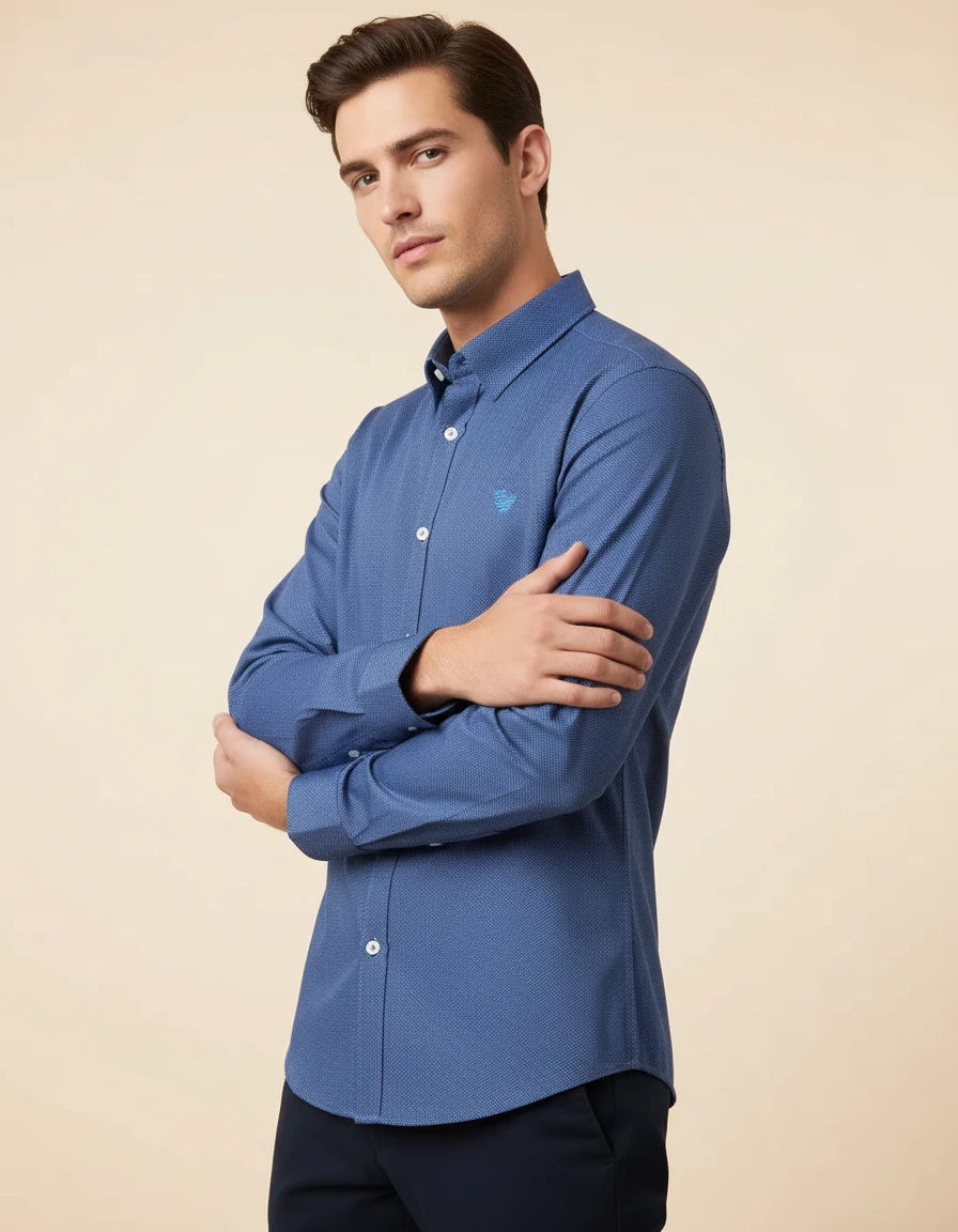 Armani Exchange Dapper Dot-Patterned Dress Shirt in Oceanic Blue