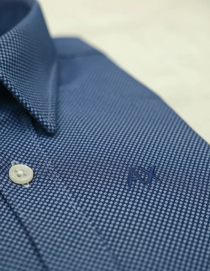 Armani Exchange Dapper Dot-Patterned Dress Shirt in Oceanic Blue