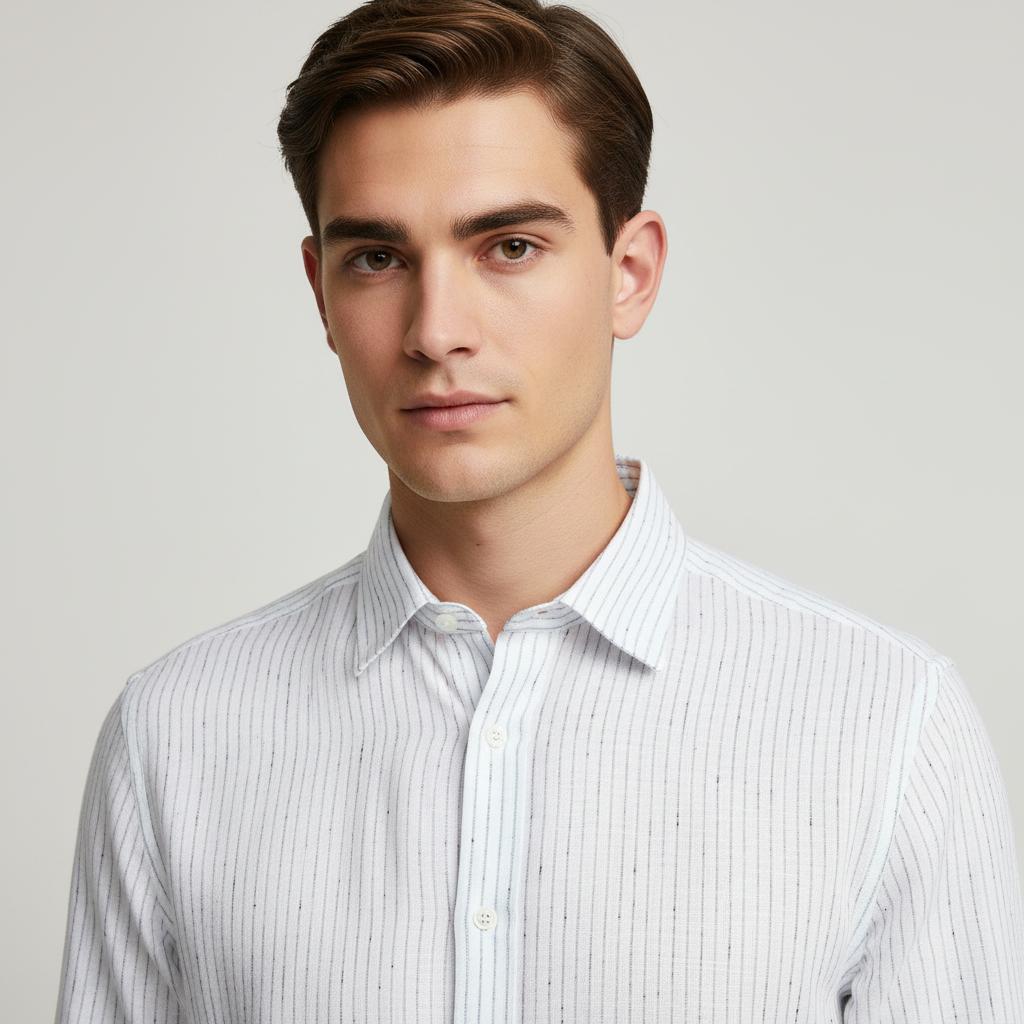 [Mélange Slub Linen] GANT Melange Striped Elegance Shirt in Whispering Blue - zoomed view