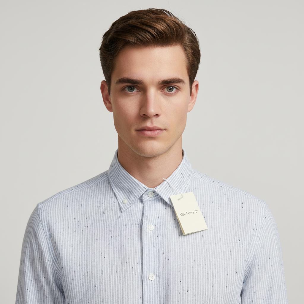 [Mélange Slub Linen] GANT Melange Striped Elegance Shirt in Soft Sky - zoomed view